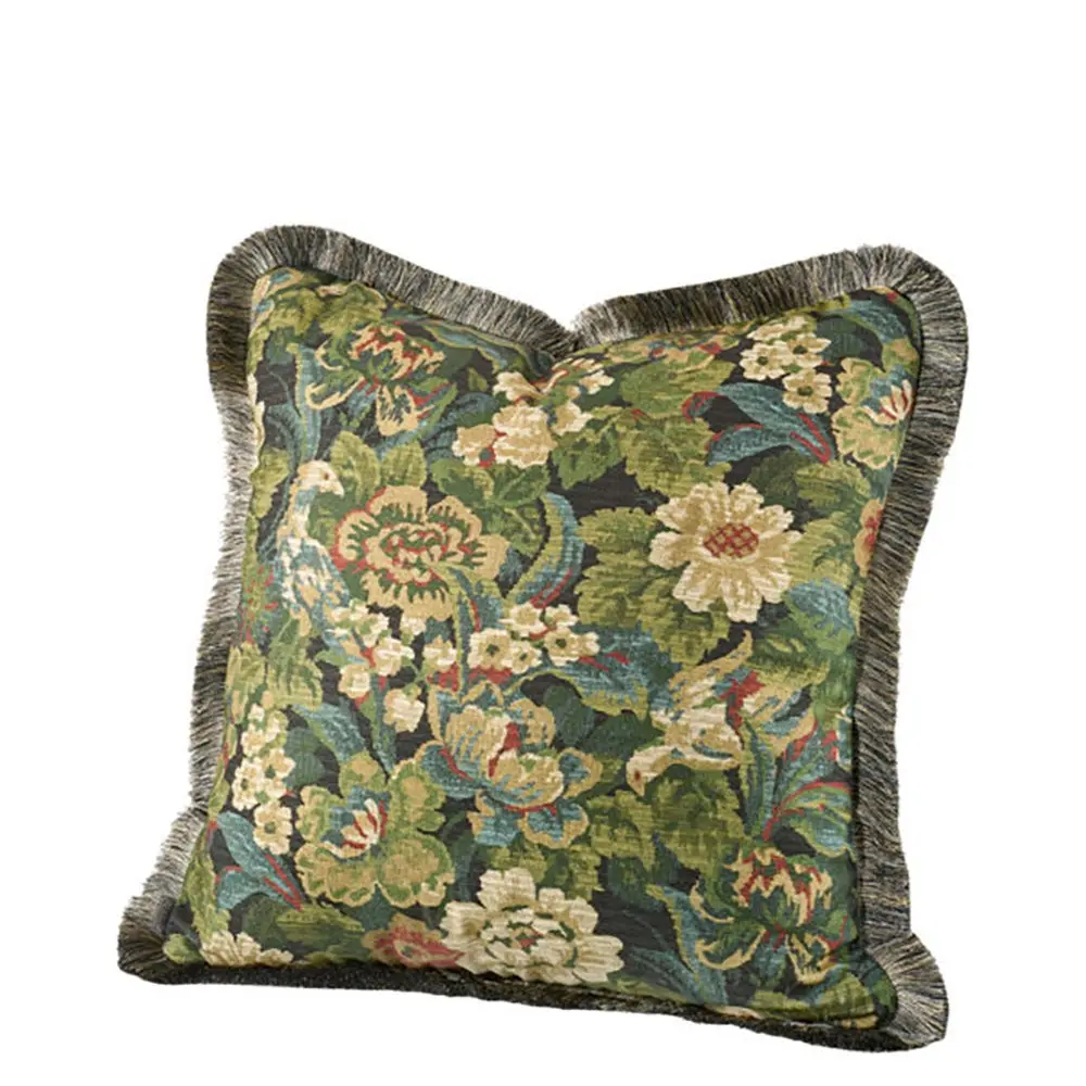 Putetrekk i Ebonleaf Flower med frynsekant - 50x50 cm