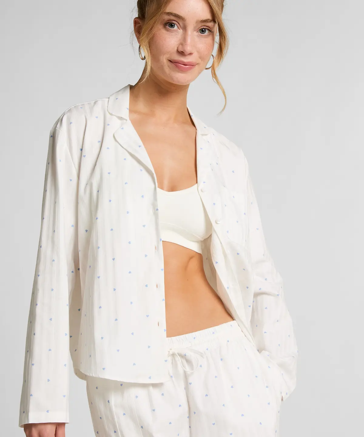 Jacquard Pyjamatopp med Lange Ermer - Blå