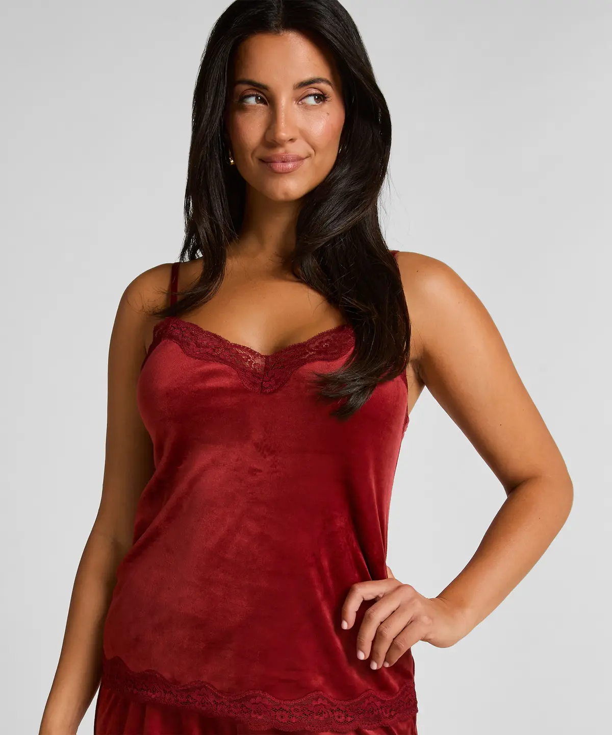 Cami-topp Velours Lace - Rød