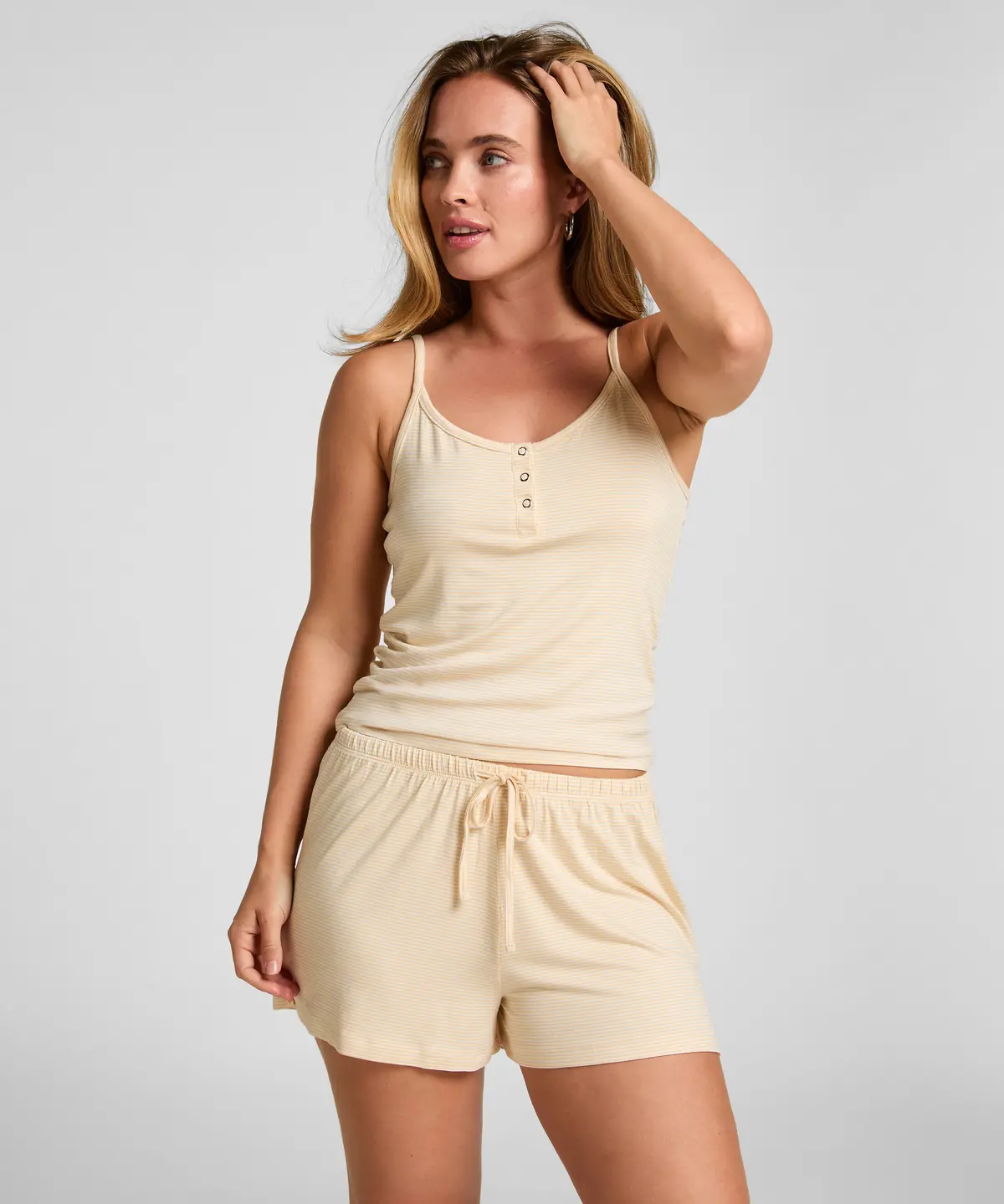 Pyjamas Topp Stripet med Knapper - Gul