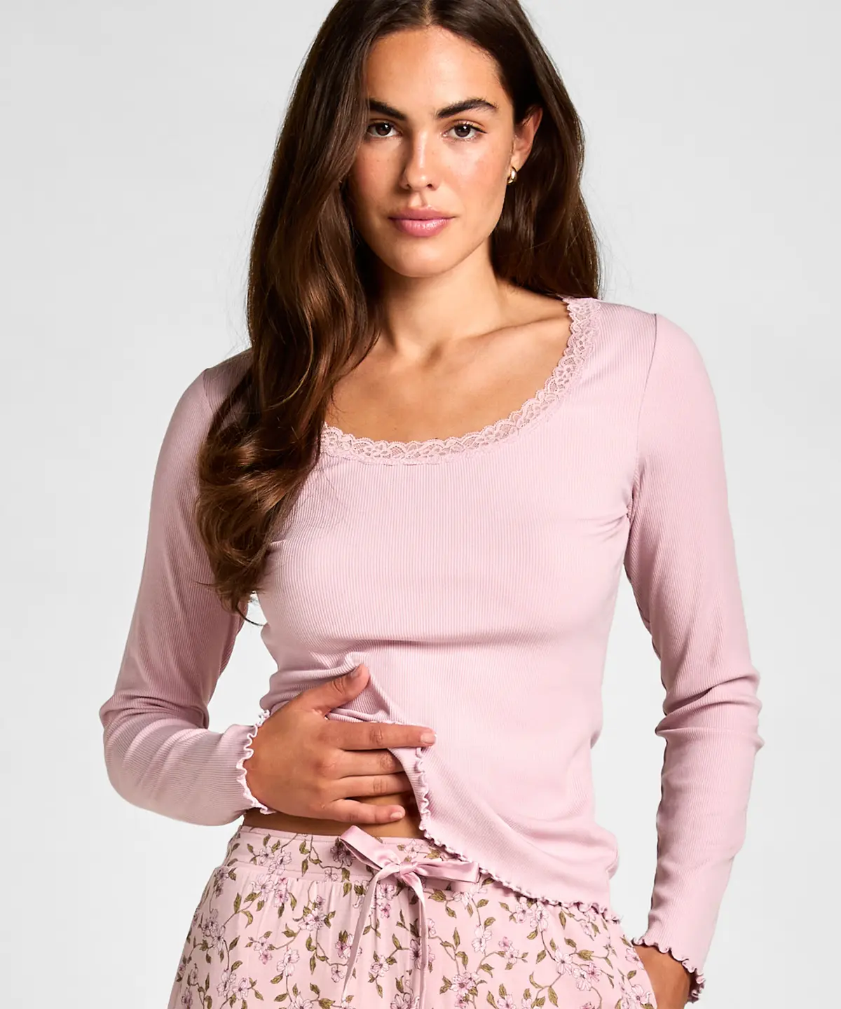 Jersey Topp med Blonder - Rosa