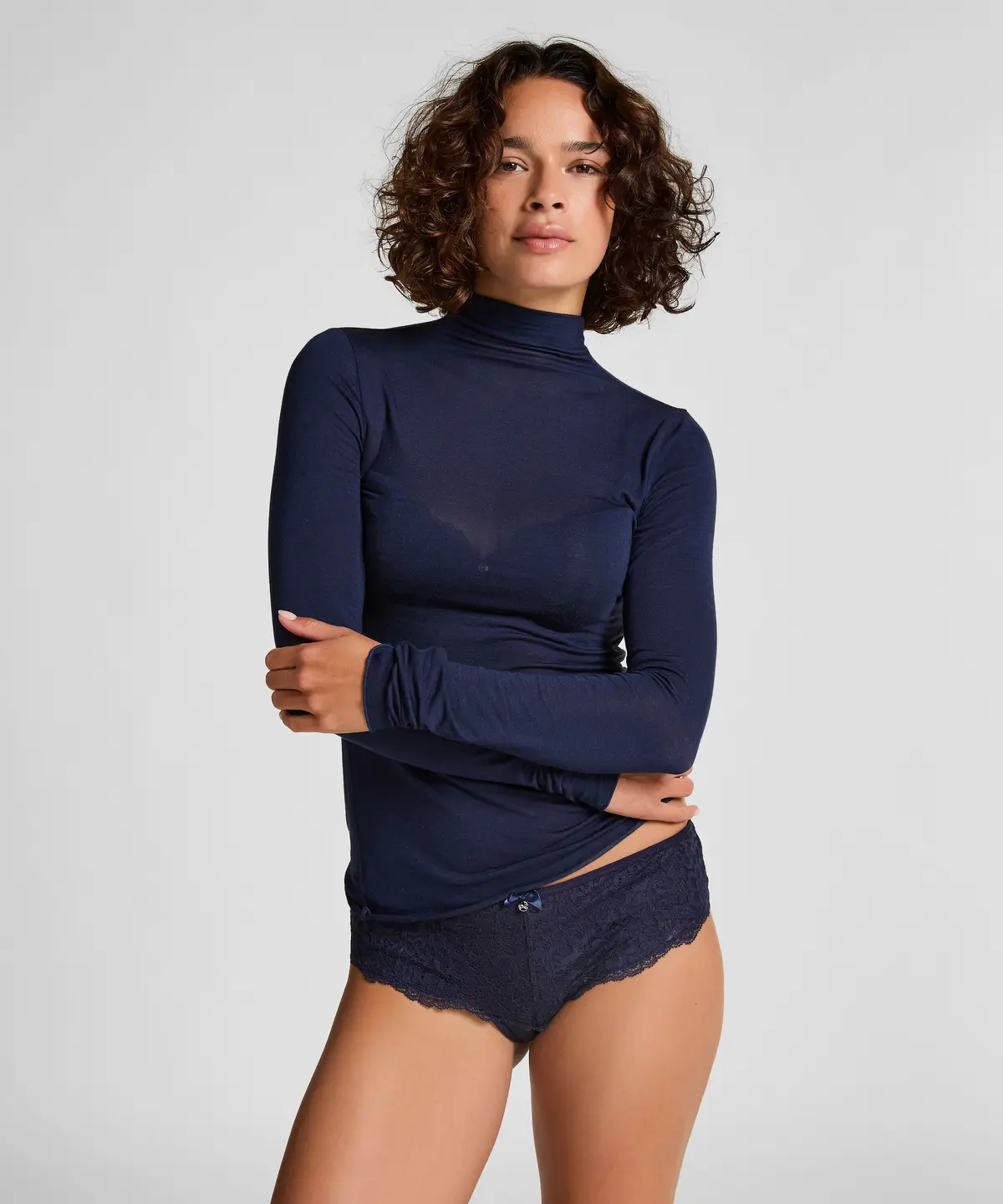 super soft cashmere-skjorte med høyhalset genser - Blå