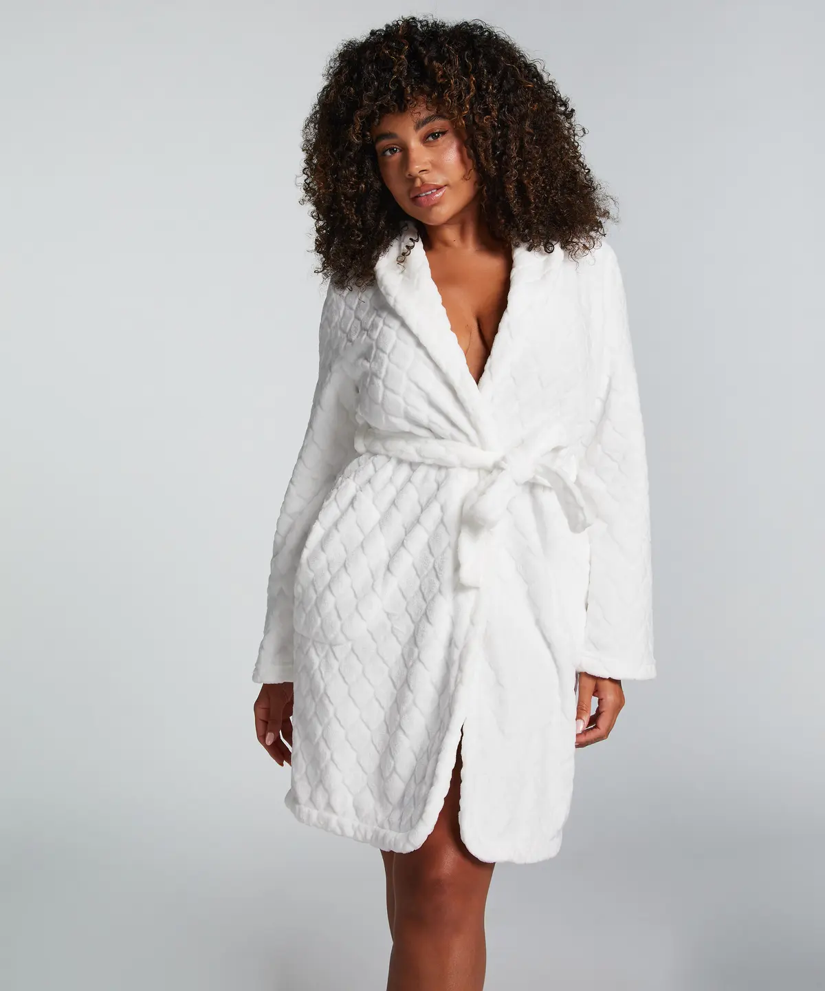 Fleece rib kort badekåpe - Hvit