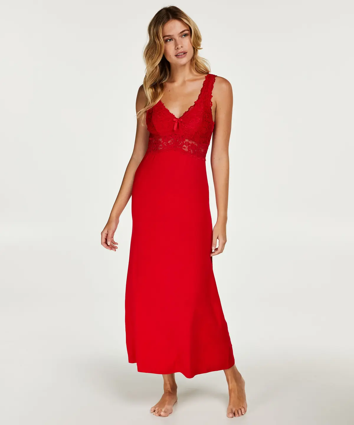 Modal Lace lang slipkjole - Rød