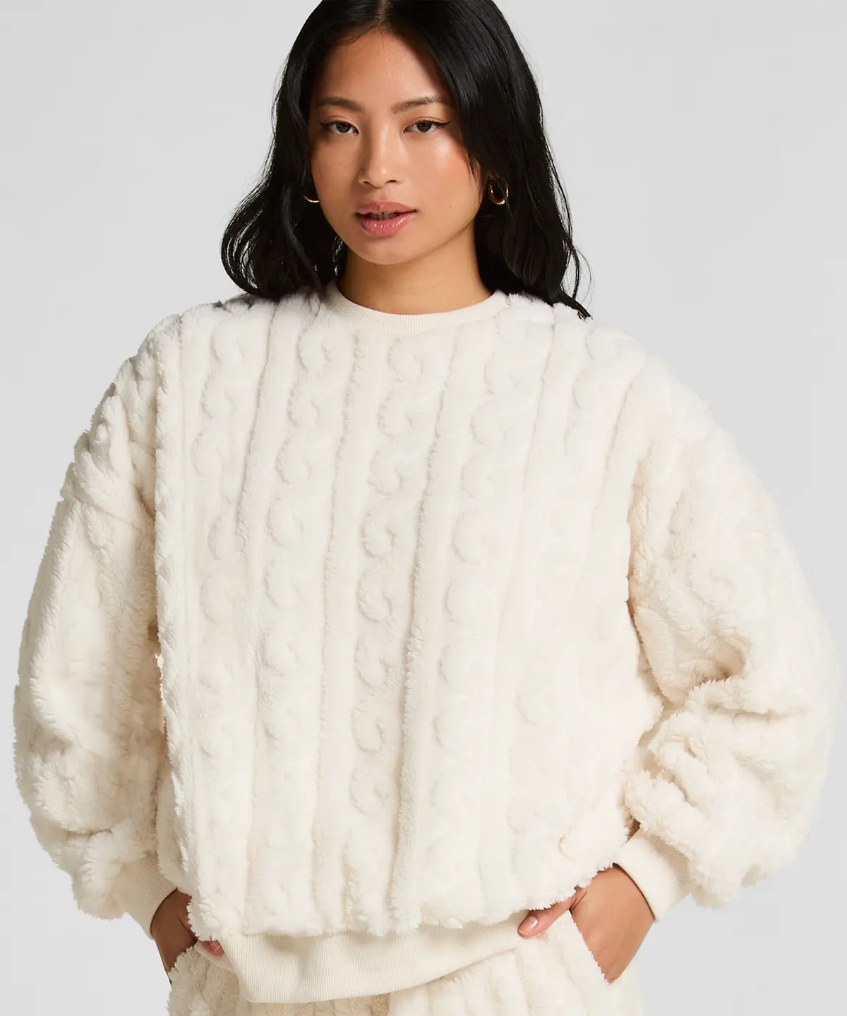 Topp kabelfleece - Hvit