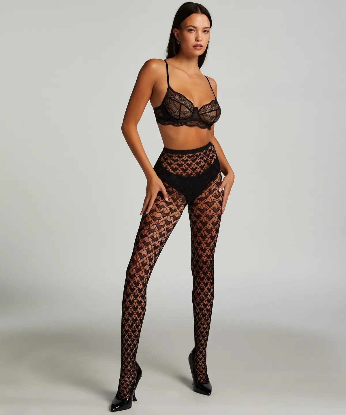 Panty fiskenett Hearts - Svart