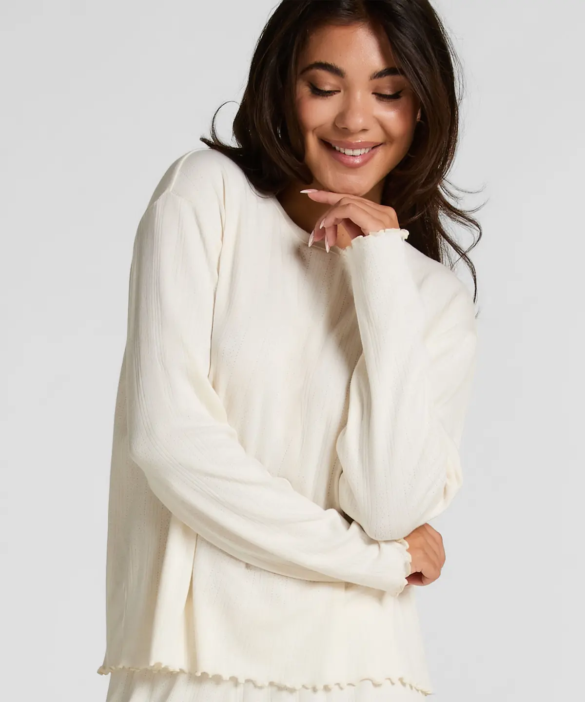 Pyjama Top Loose Pointelle - Hvit