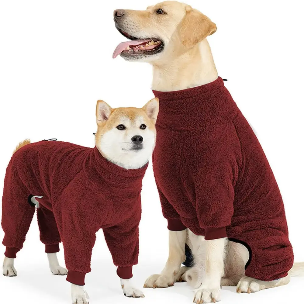 Dyp rød fleece overall til mellomstore og store hunder