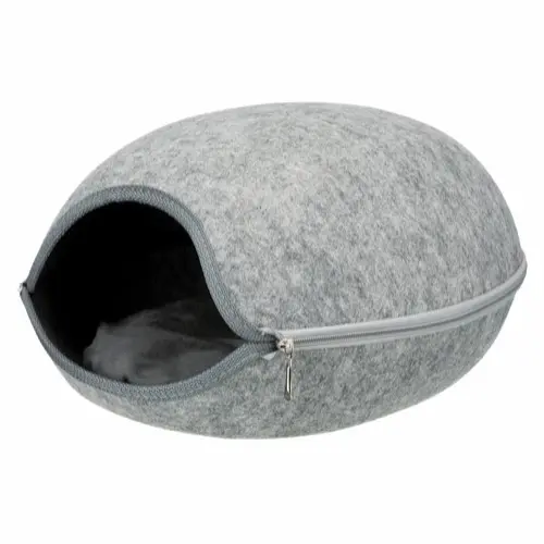 Grå igloo hule til katt og hund i filt - Luna
