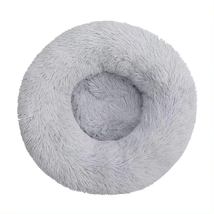 Lys grå donut hundeseng - Fluffy rund hunde - og katteseng, flere str