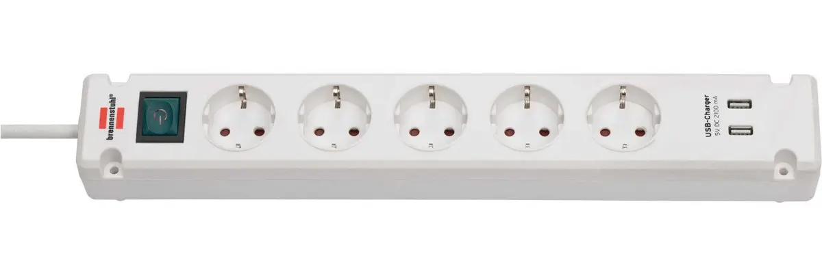 Brennenstuhl Strømuttak 5-veis & 2xUSB
