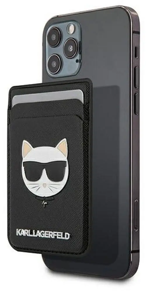 Karl Lagerfeld HC Grained PU Cardslot Metal Elong Case for iPhone 16 Pro Max - Black