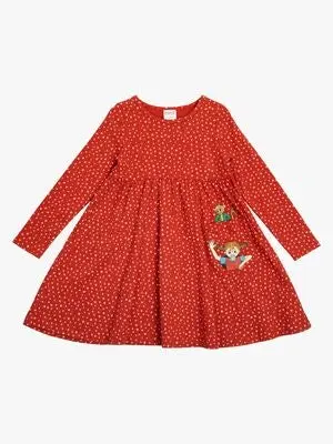 Pippi Langstrømpe Prikk Kjole X Martinex, Rød/Rosa