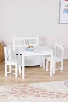 Alice & Fox LOVIS Bord og Stoler + Sofa med Oppbevaring, Hvit