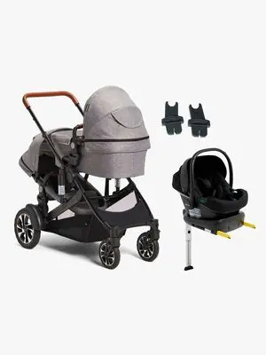 Beemoo Maxi 4 Twin Søskenvogn Inkl. Beemoo Route i-Size Babybilstol & Base, Grey/Black Stone