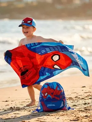 Marvel Spider-Man Strandsett med Håndkle Caps & Gympose, Blå
