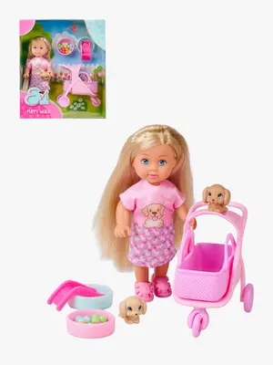 Evi Love Dukke Hundevogn & Valper 12 cm, Rosa