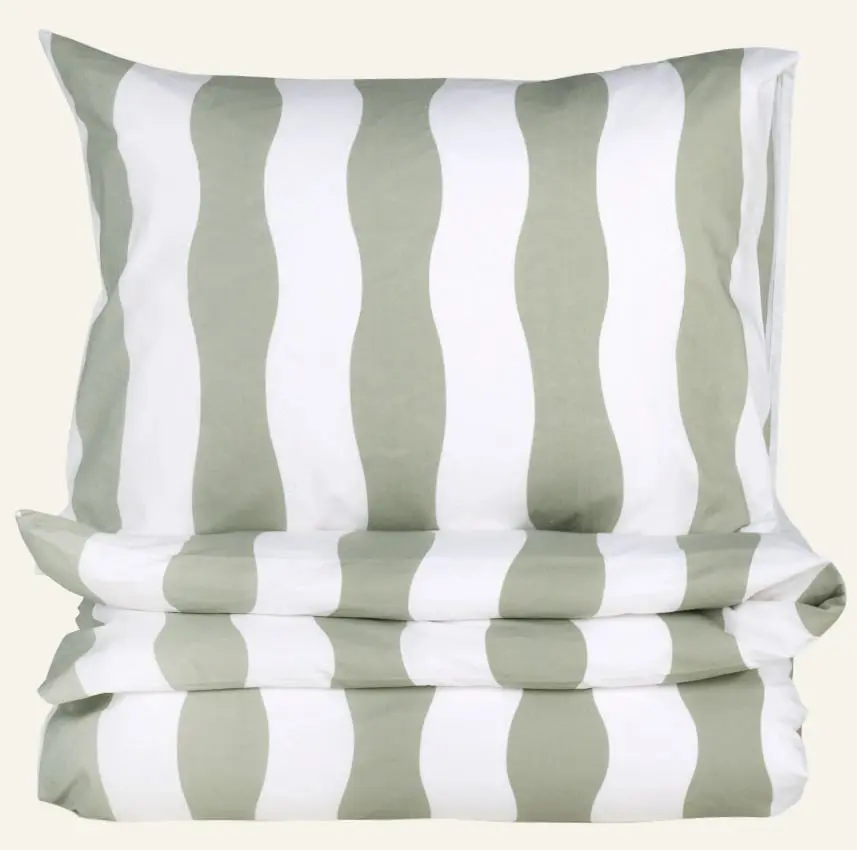 Cabana Stripe bomull sengesett olivengrønn
