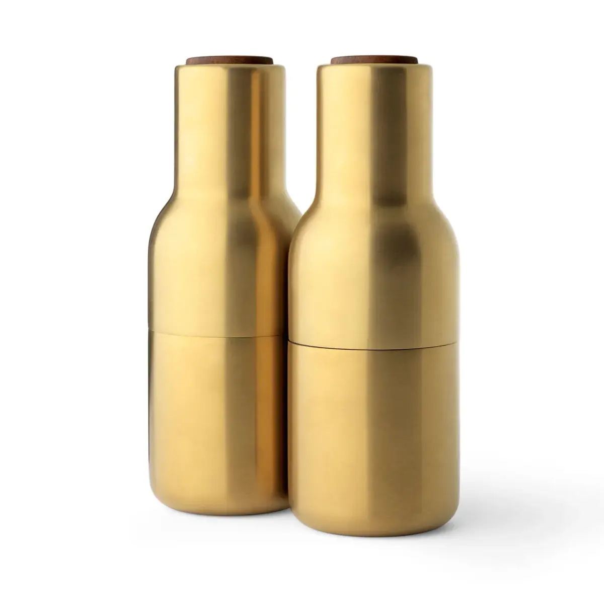 Bottle Grinder krydderkvern metall 2-stk., Brushed brass (valnøttlokk)