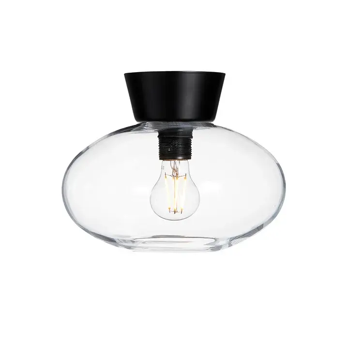 Bullo plafond klart glass Ø27 cm, Mattsvart