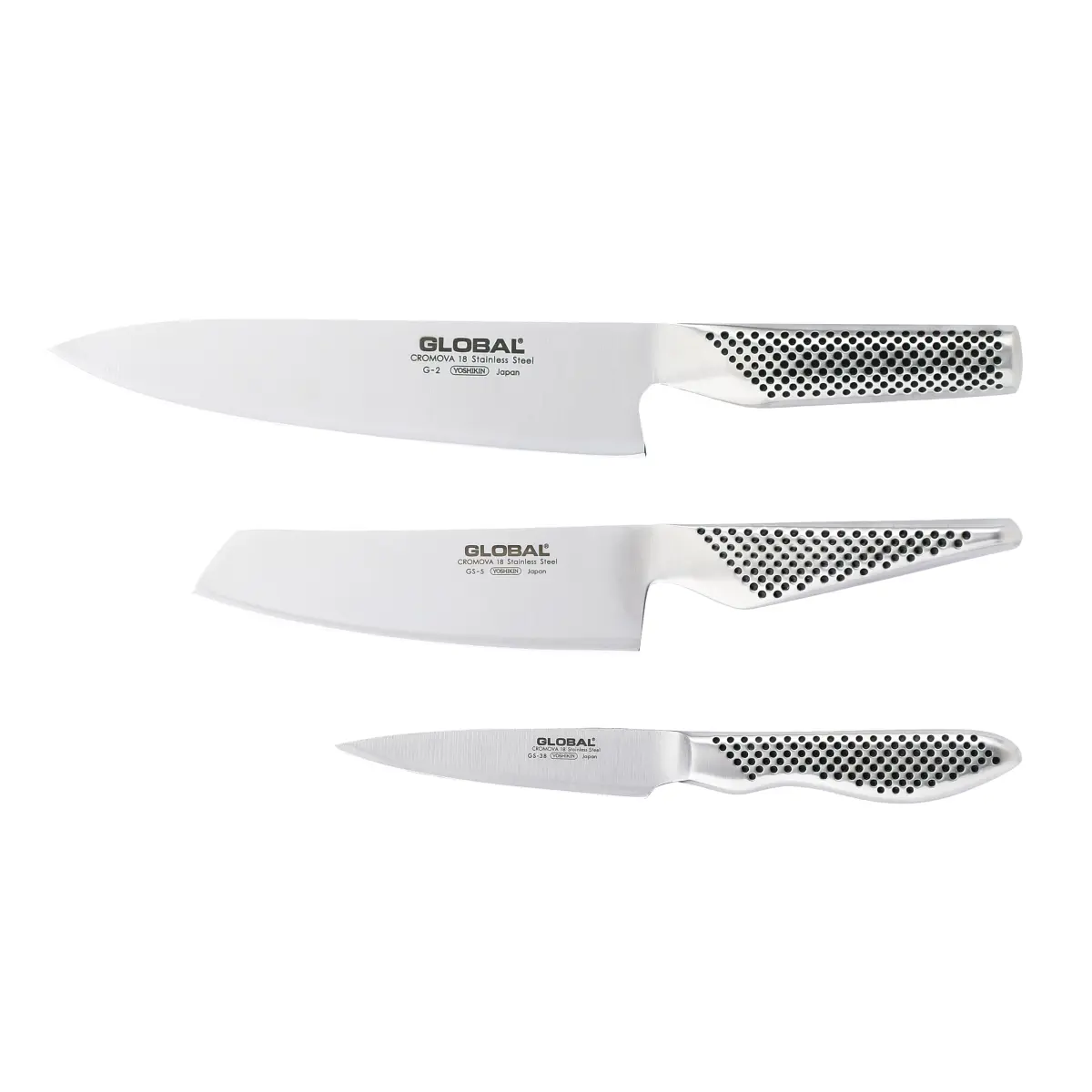 Global G-2538 knivsett, 3 kniver, rustfritt stål