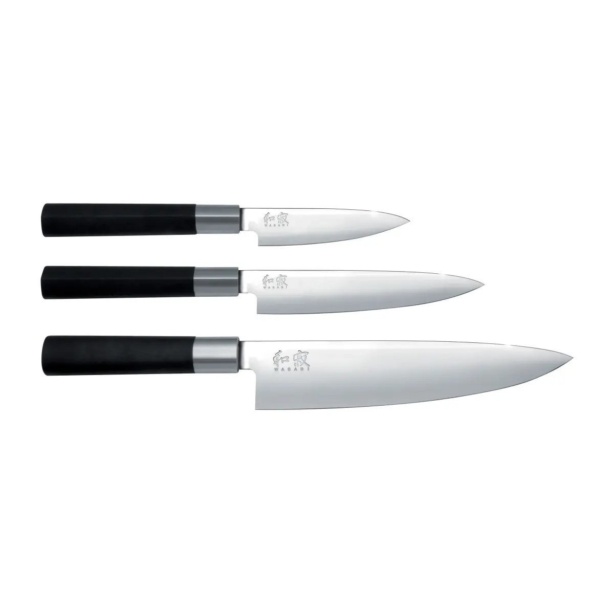 Kai Wasabi Black kokkeniv og 2 universalkniver sett, 3 deler