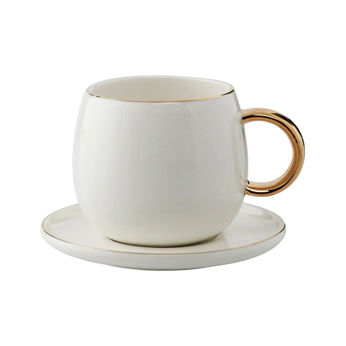 Clara espressokopp med fat 15 cl, White-light gold