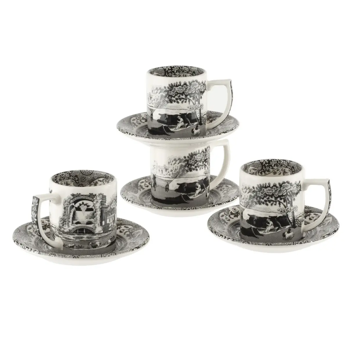 Black Italian espressokopp med fat 4-stk., 9 cl