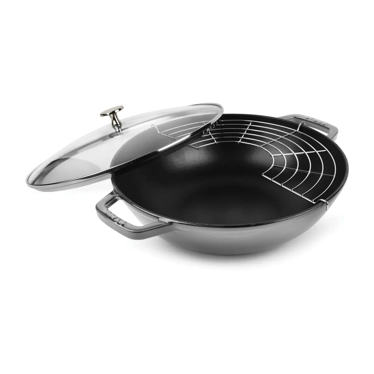 Wok med glasslokk Ø30 cm 4,4 L, Grå