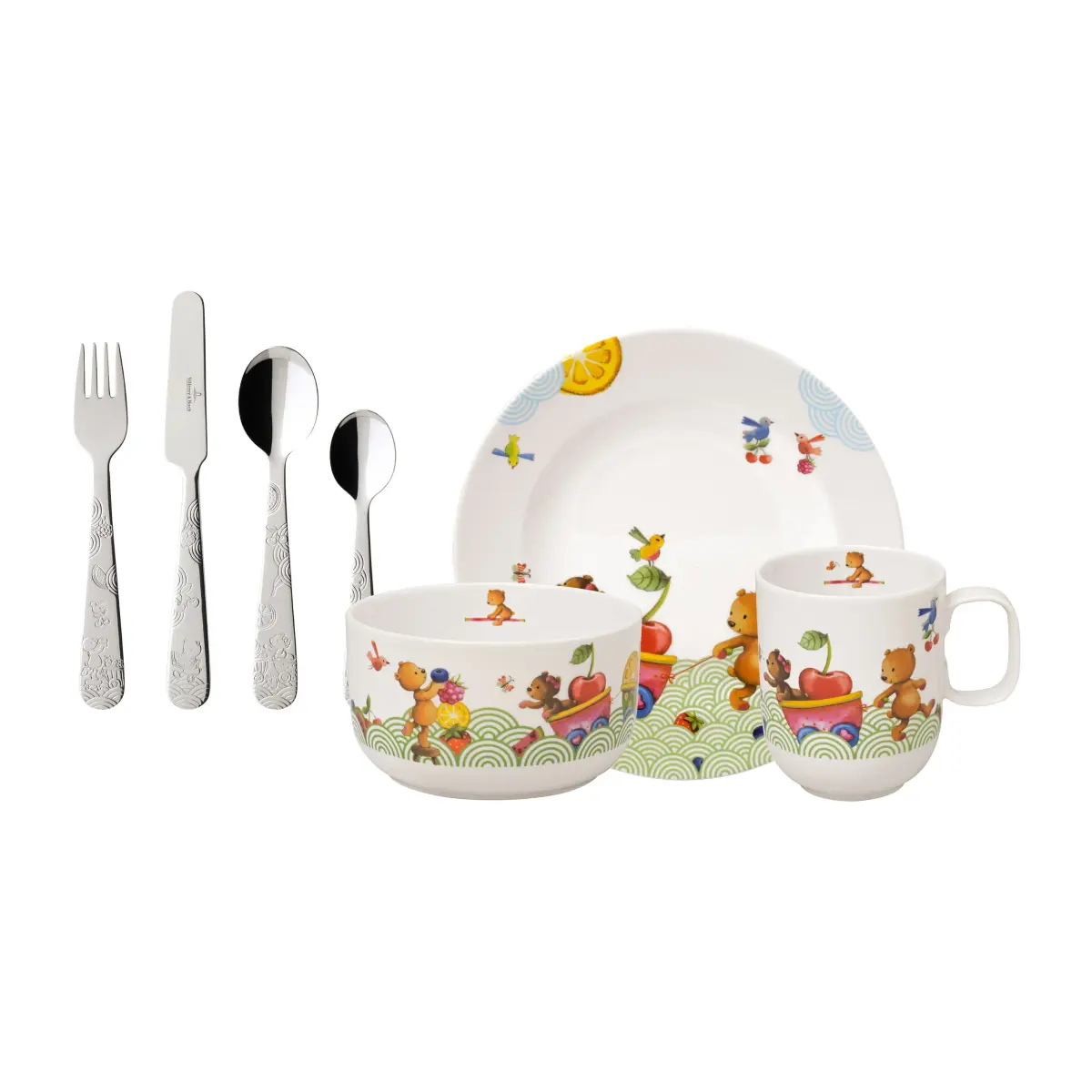 Hungry as a Bear barneservise og bestikk, 7 deler