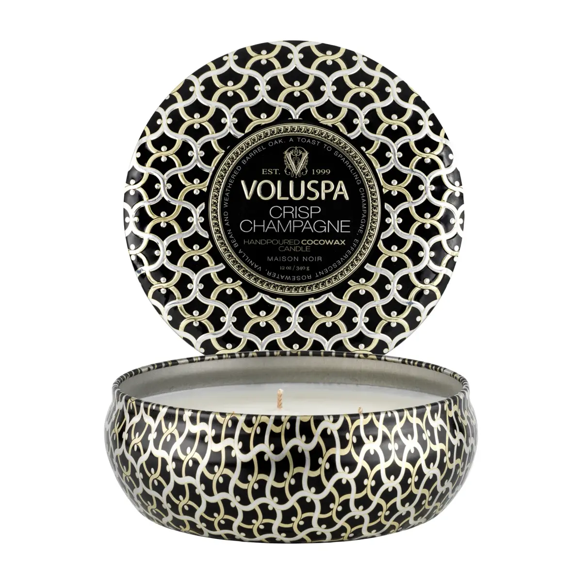Maison Noir 3-wick Tin duflys 40 timer, Crisp Champagne