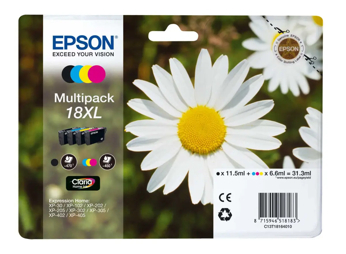 Epson 18XL blekkpatroner, pakning