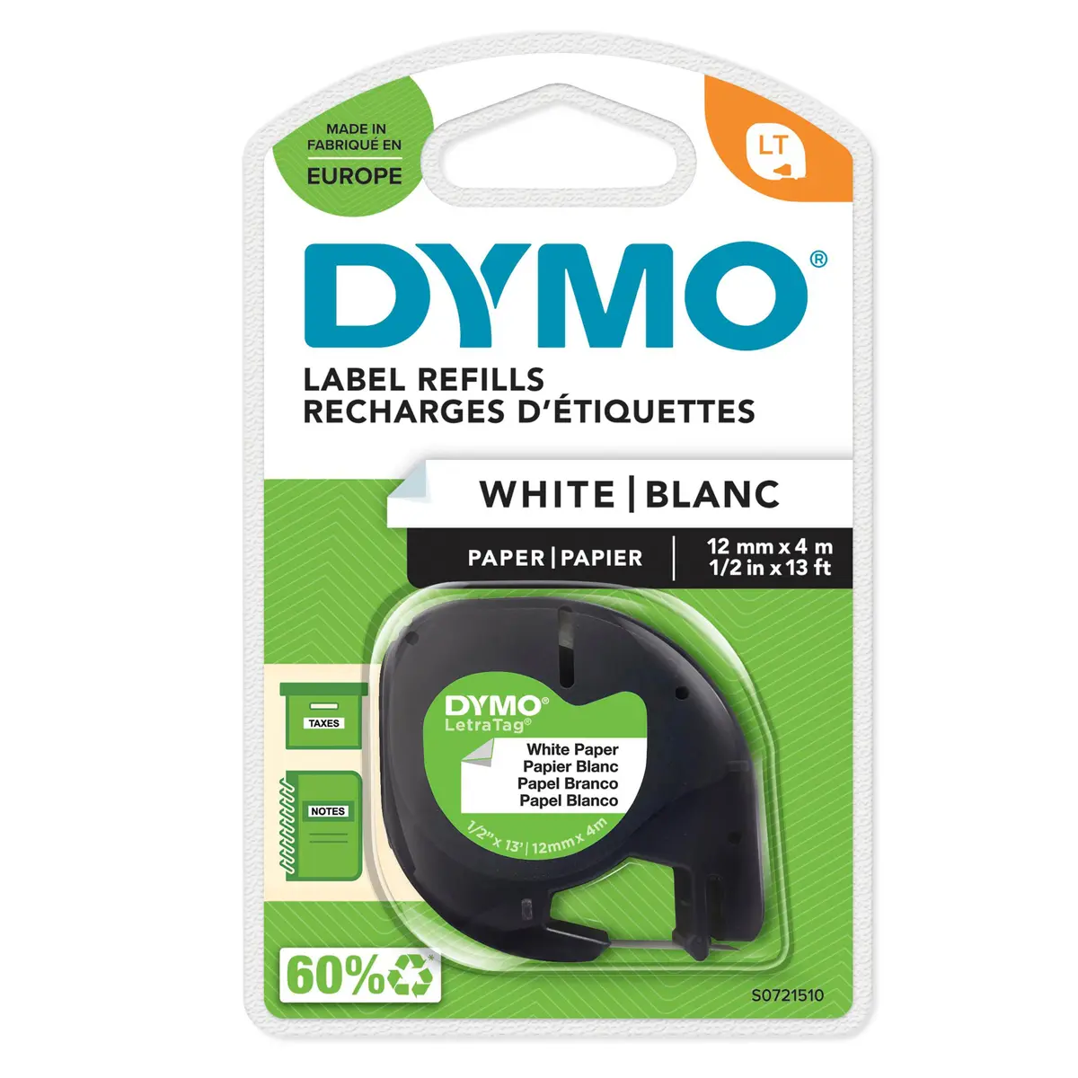 Dymo Letratag merketape av papir 12 mm