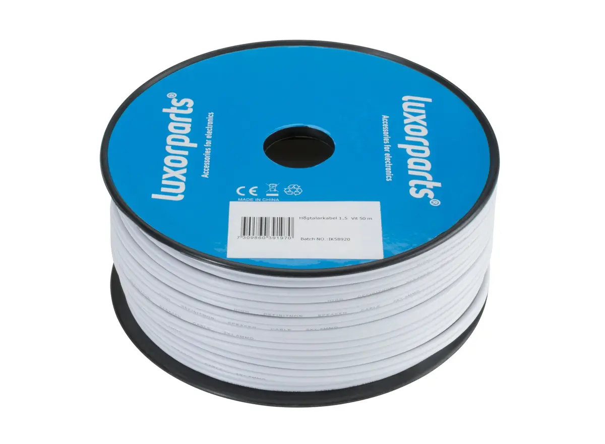 Luxorparts Høyttalerkabel 1,5 mm², hvit 10 m