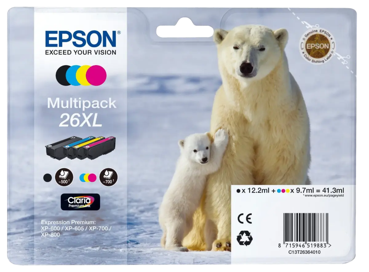 Epson T2636 XL Blekkpatroner, 4-pk.
