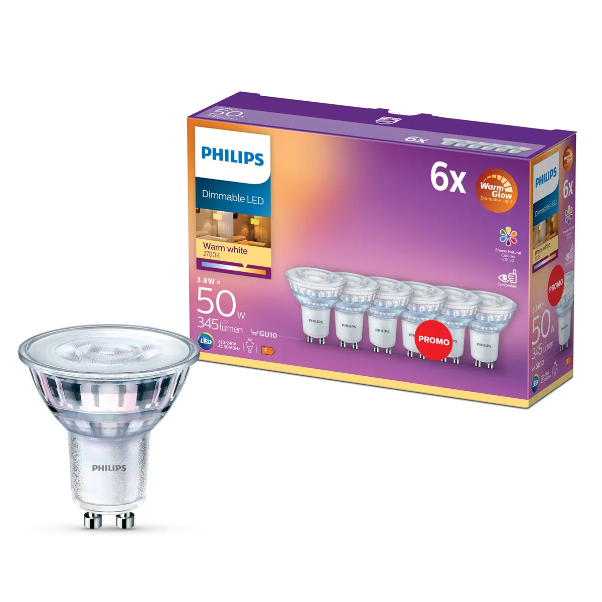 Philips LED-pære GU10 345 lm 6-pk.
