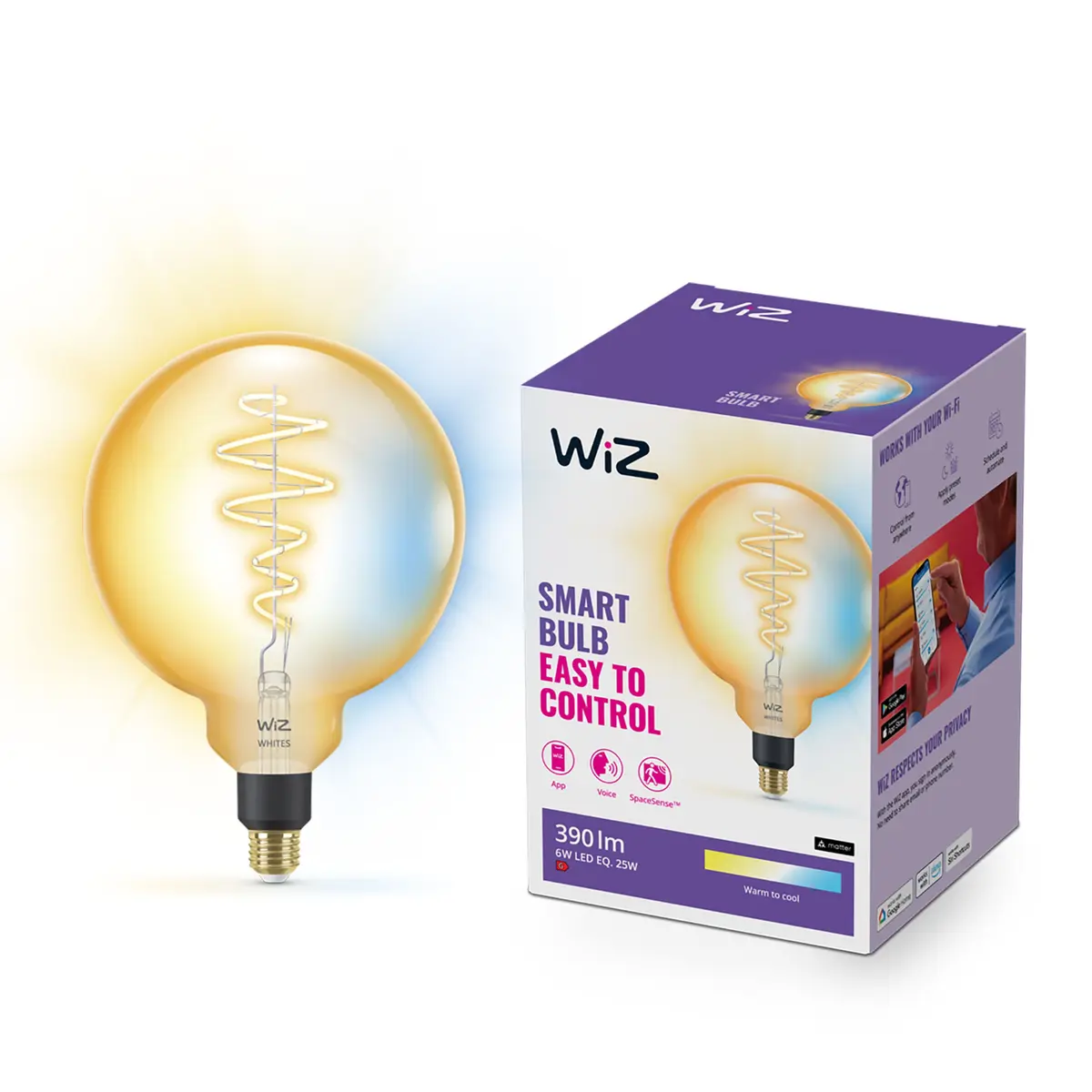 WiZ Amber Filament G200 Smart LED-pære E27 390 lm