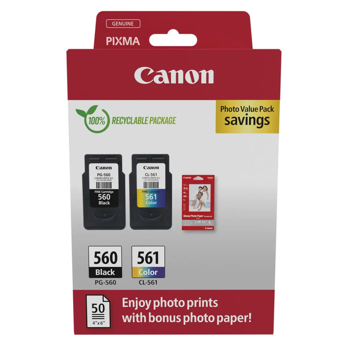 Canon PG-560 og CL-561 Blekkpatro 2-pakning med fotopapir