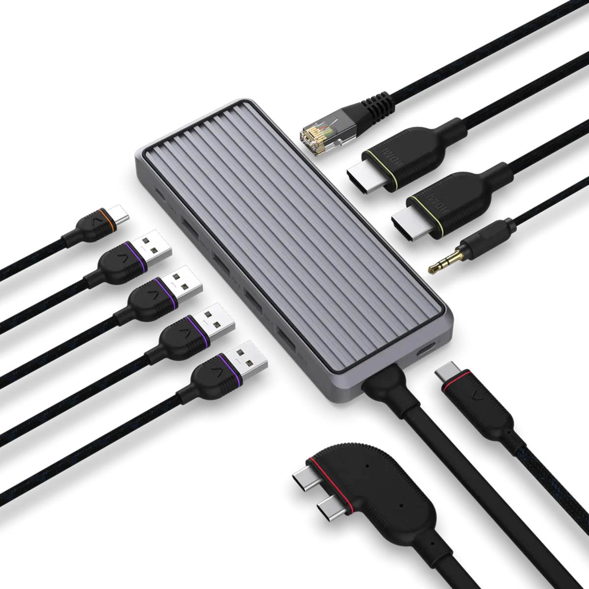 Unisynk 10-ports USB-C-hub for doble skjermer for Mac Grå