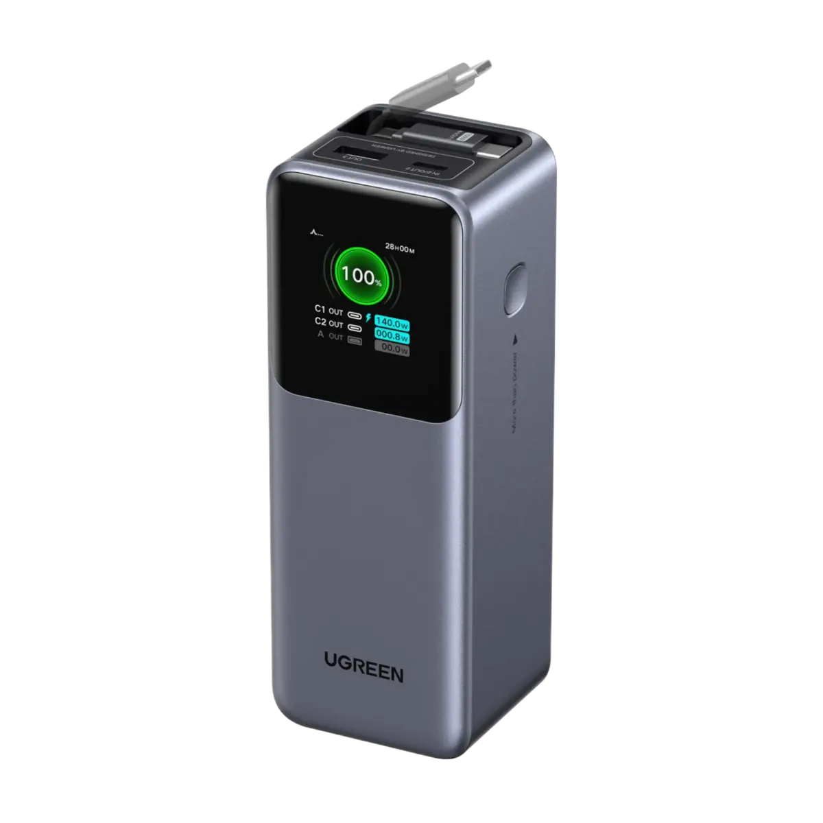 Ugreen Nexode powerbank 20 000 mAh 165 W med innebygd kabel
