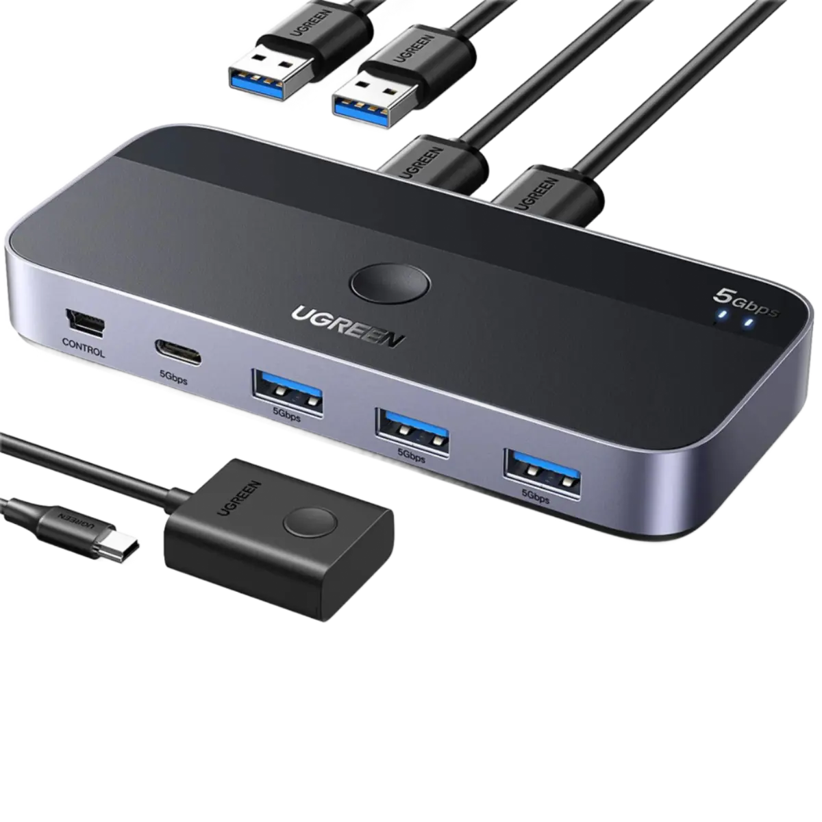 Ugreen USB 3.0-switch for deling av USB-enheter mellom to datamaskiner