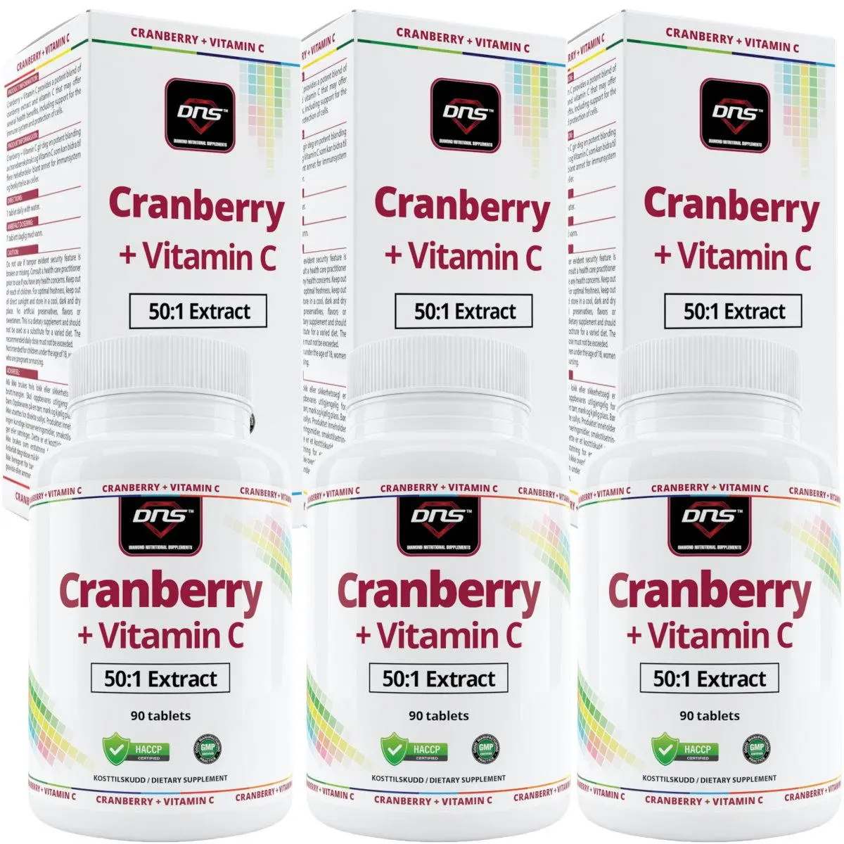 3-pack Cranberry (Tranebær) + Vitamin C - 90 tabletter
