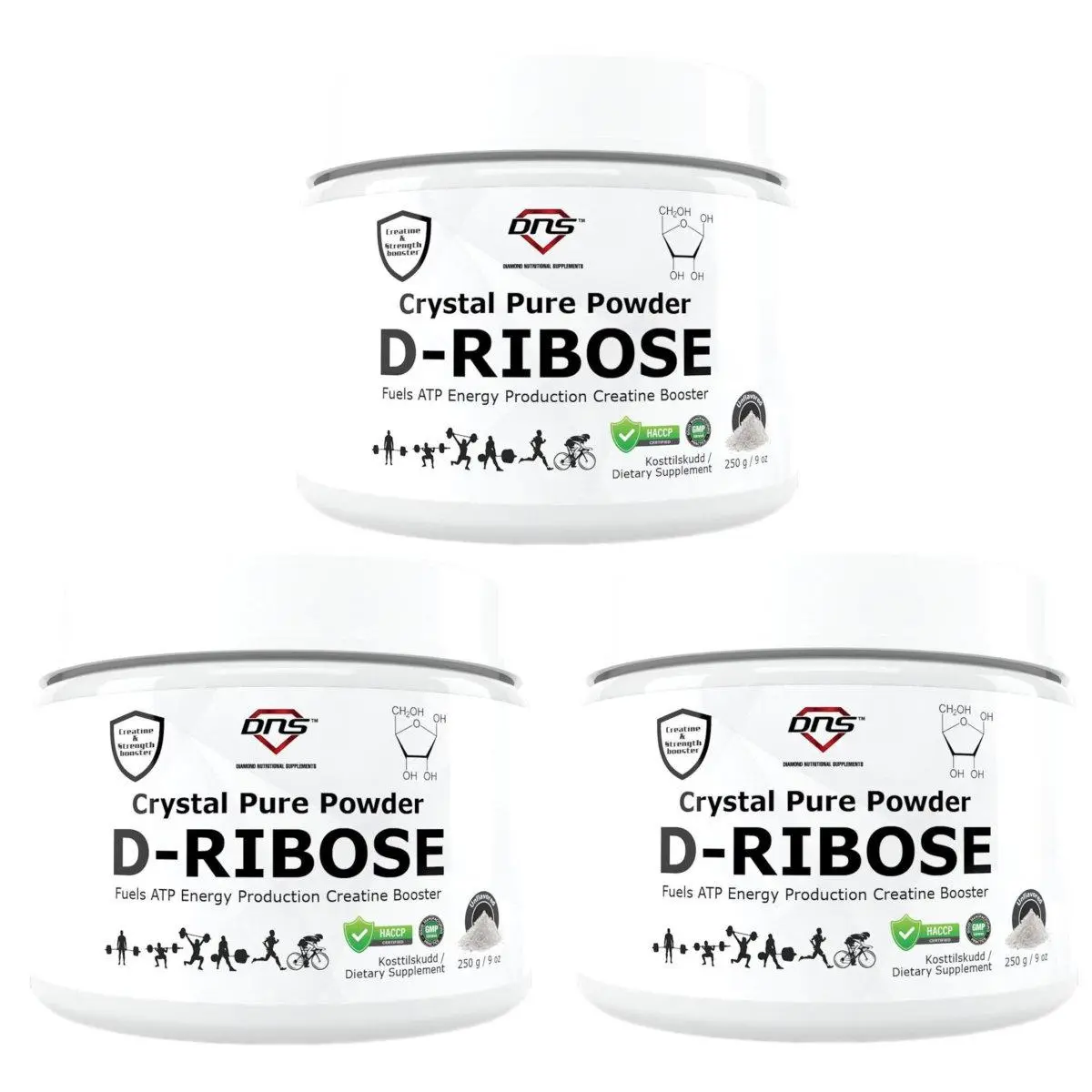 3-Pack 100% D-Ribose Powder Creatine-booster - 3 x 250 gram