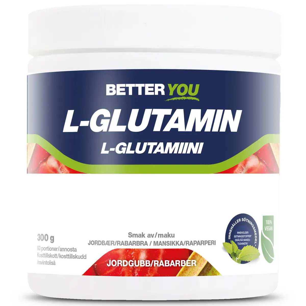 Better You Naturlig L-Glutamin Jordbær/Rabarbra