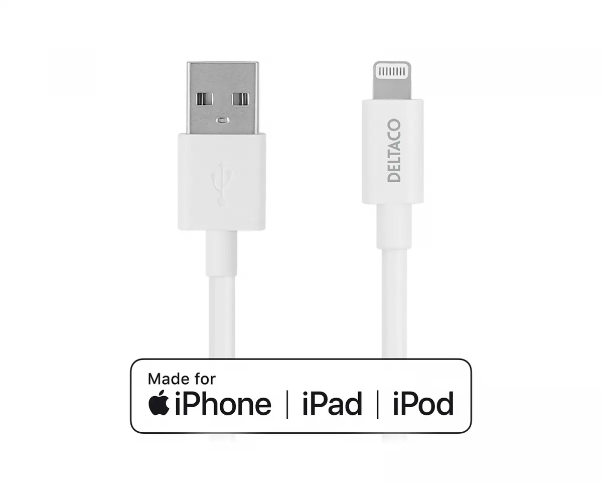 Deltaco USB-A til Lightning MFi - Ladekabel 3m - Hvit