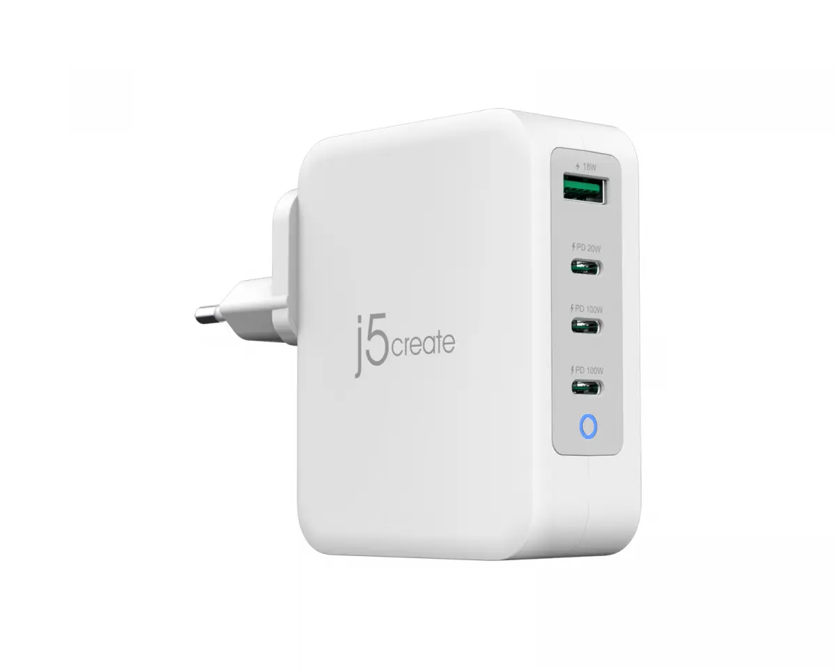 j5create Wall Charger GaN, 130 W, 3x USB-C, 1x USB-A, 4-Port Charger - Vegglader