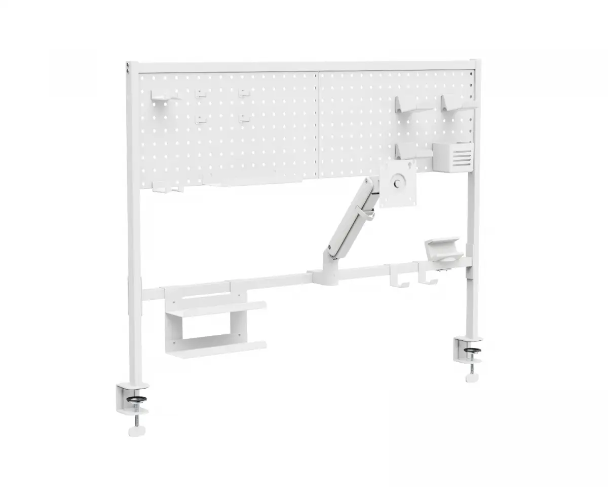 MaxMount Multifunksjonell Pegboard med skjermstativ - Hvit