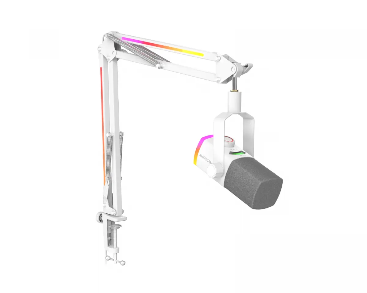 Fifine AmpliGame AM8PROT Mikrofon med bomarm - Hvit