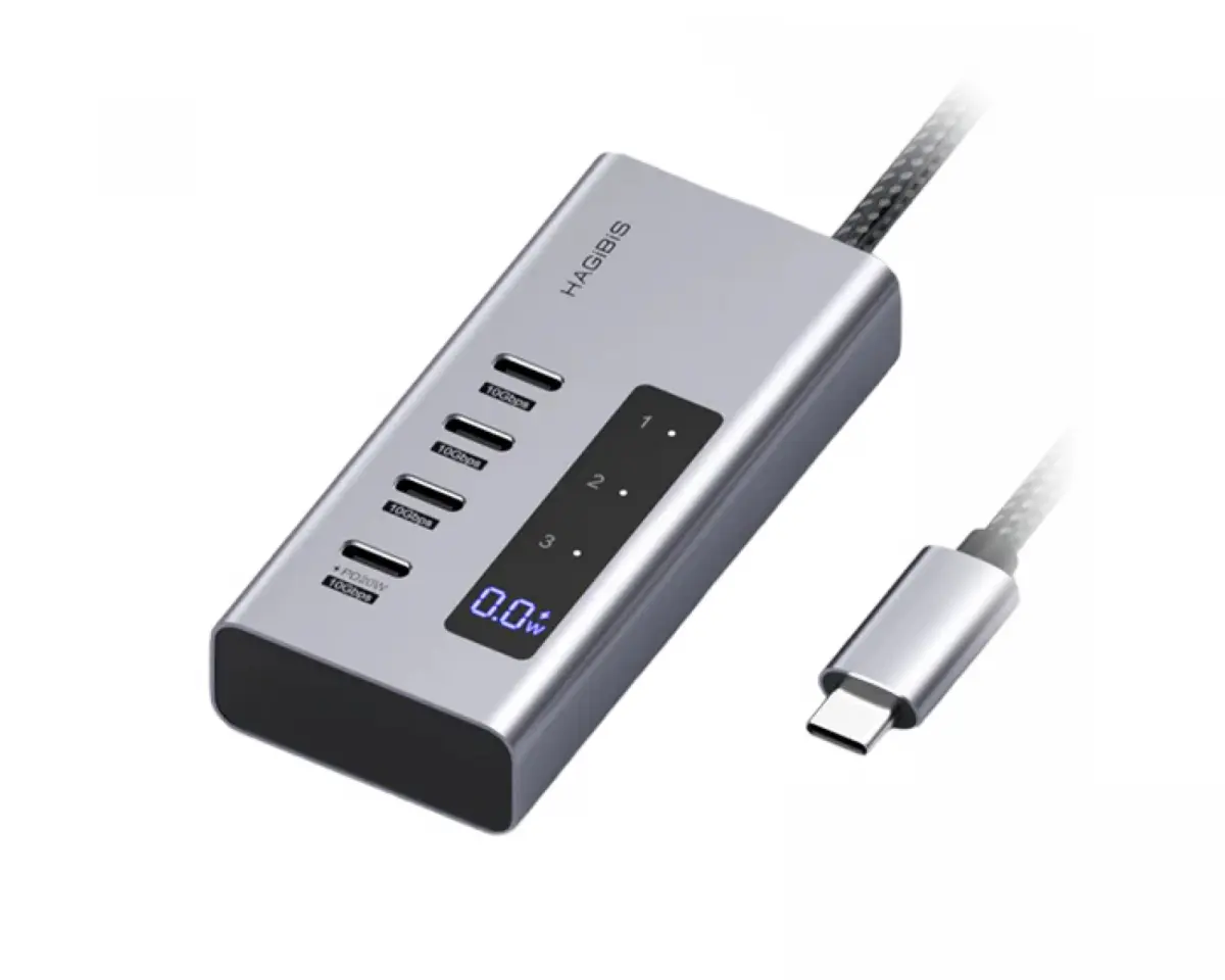 Hagibis USB-C-hub med Ladestasjon og LED-skjerm