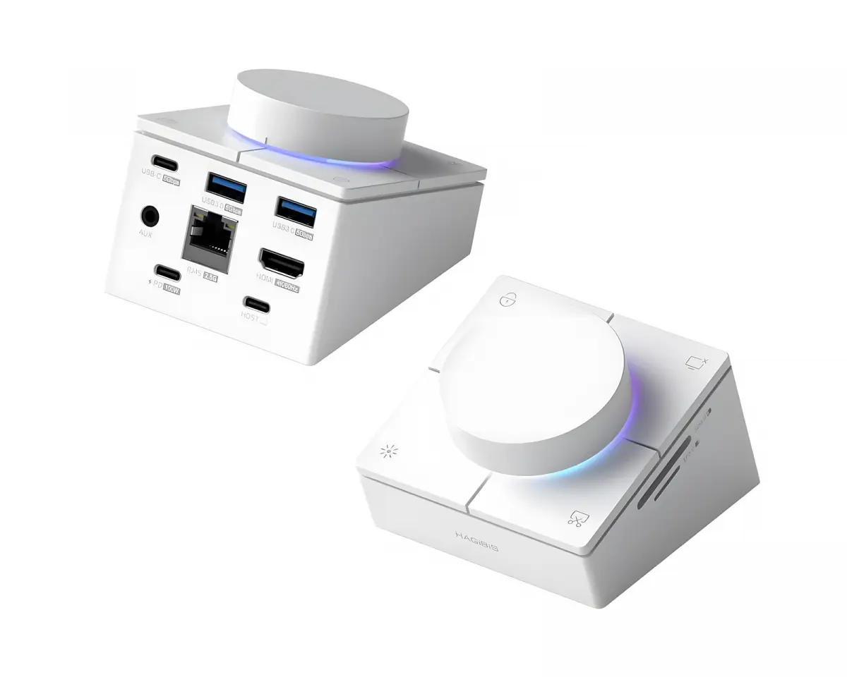 Hagibis USB-C-hub med Ratt og Snarveisknapper – 2,5G Ethernet-port – Hvit